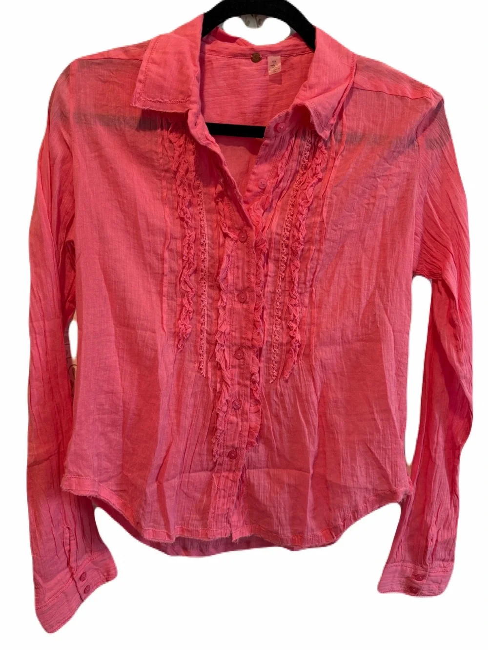 Free People Drew Tuxedo Shirt Top Confetti Pink size Small NWT